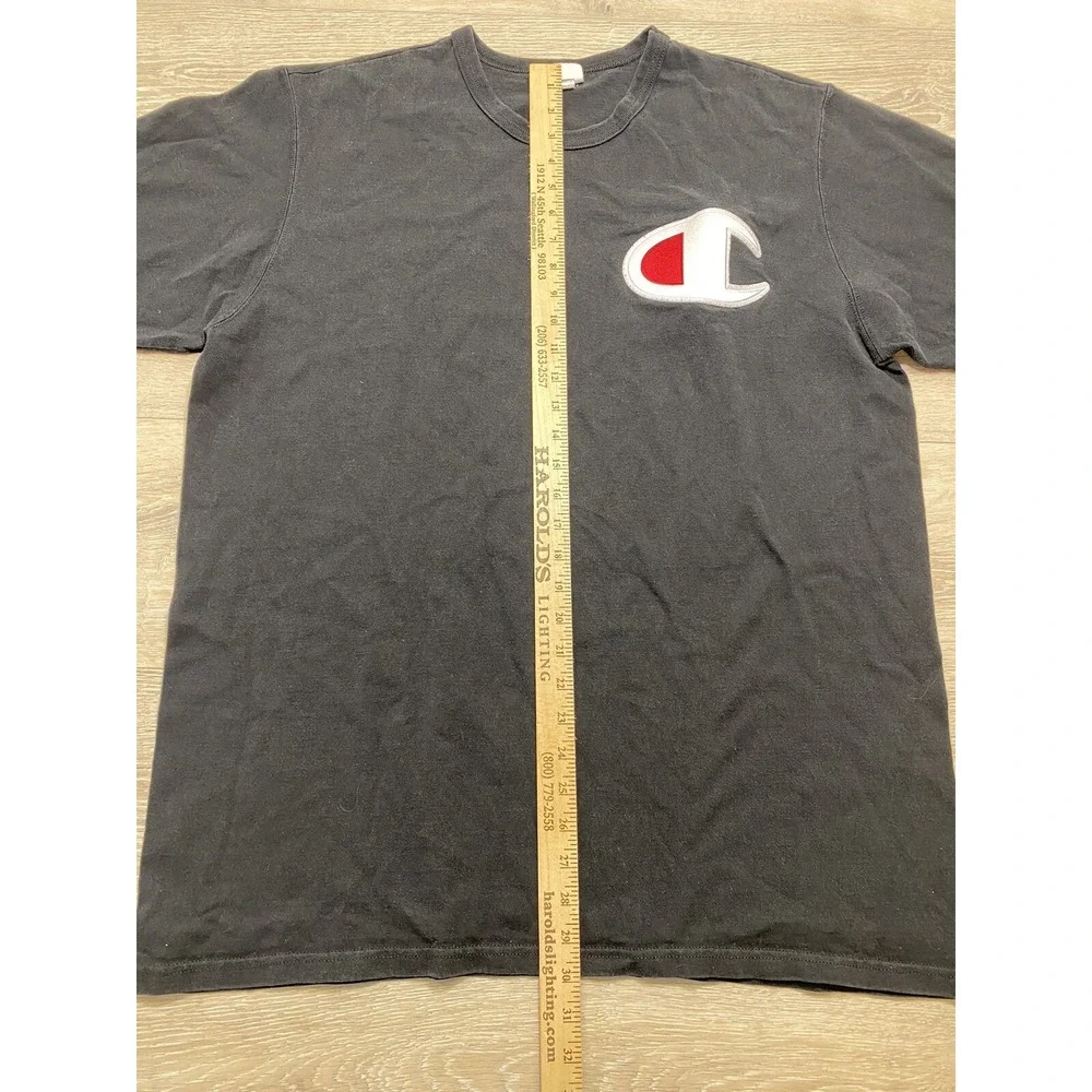 Vintage Champion Shirt Adult Sz 2XL Short Sleeve Big C Logo Embroidered Black - Picture 3 of 8